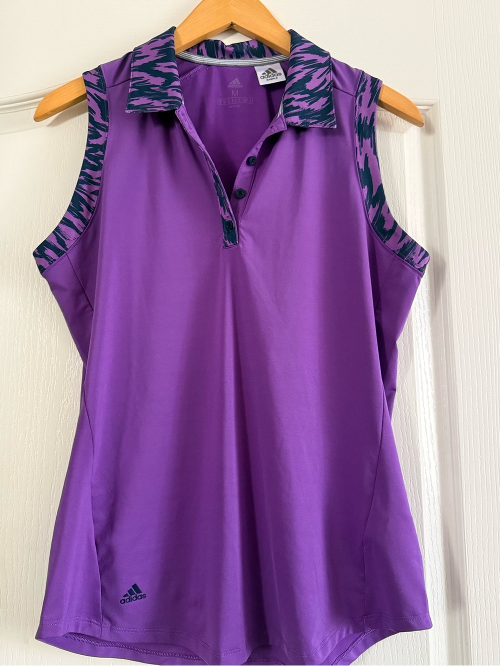 adidas Purple Sleeveless Polo Tank with Patterned Trim